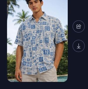 April Kiss Blouse Boxy Button Size XL Blue Sea Shells/Fish Print Linen Blend